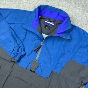 VTG White‎ Sierra Jacket Mens Medium Blue Black Nylon Windbreaker 1/2 Zip Anorak